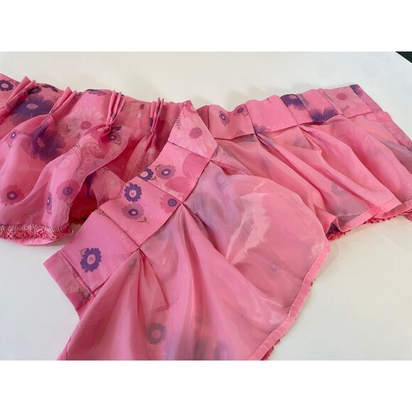 Vintage 70s valance curtain, pink, purple daisies, swag ruffled panel - Picture 7 of 10